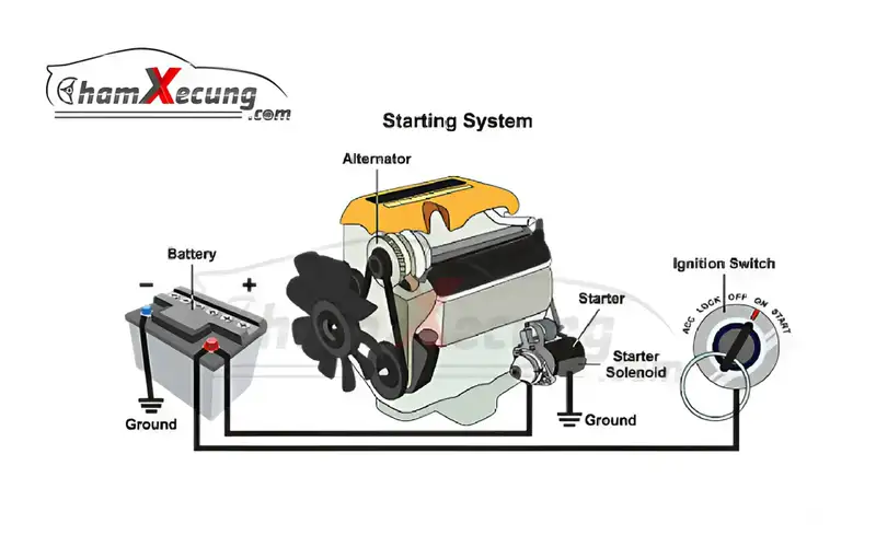 Hệ thống khởi động thường nằm gần động cơ